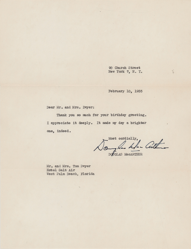 Lot 485 Douglas MacArthur Typed Letter Signed
