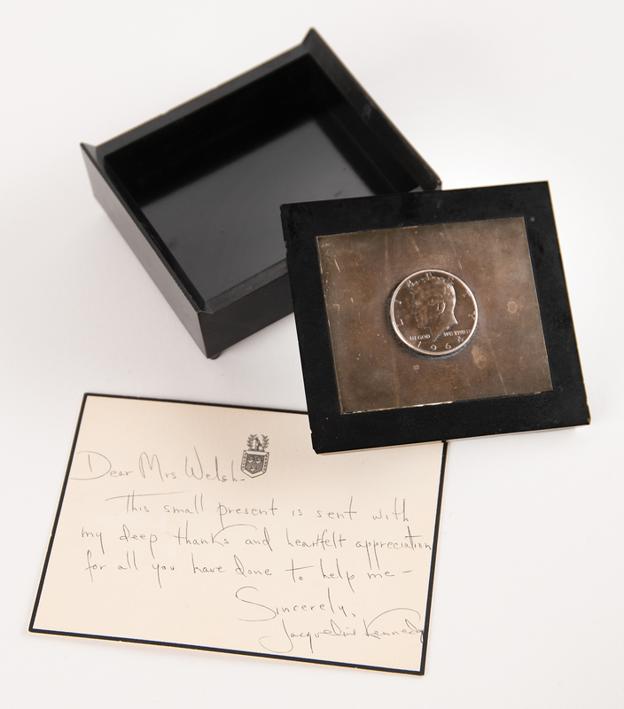 Lot 125 Jacqueline Kennedy Autograph Note Signed and Commemorative Mourning Gift Box, Honoring the 1-Year Birthday of Patrick Bouvier Kennedy