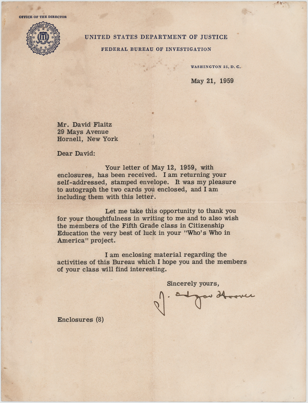 Lot 350 J. Edgar Hoover Typed Letter Signed