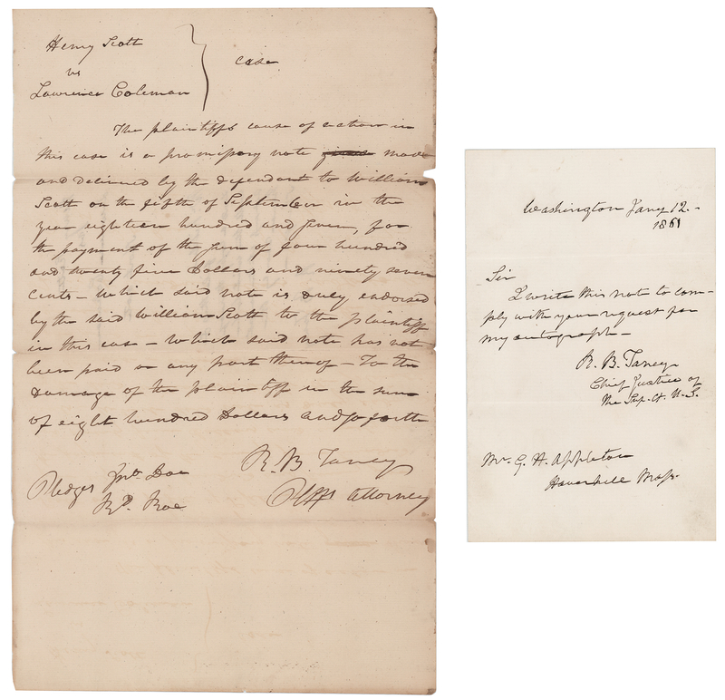 Lot 423 Roger B. Taney (2) Autograph Letters Signed