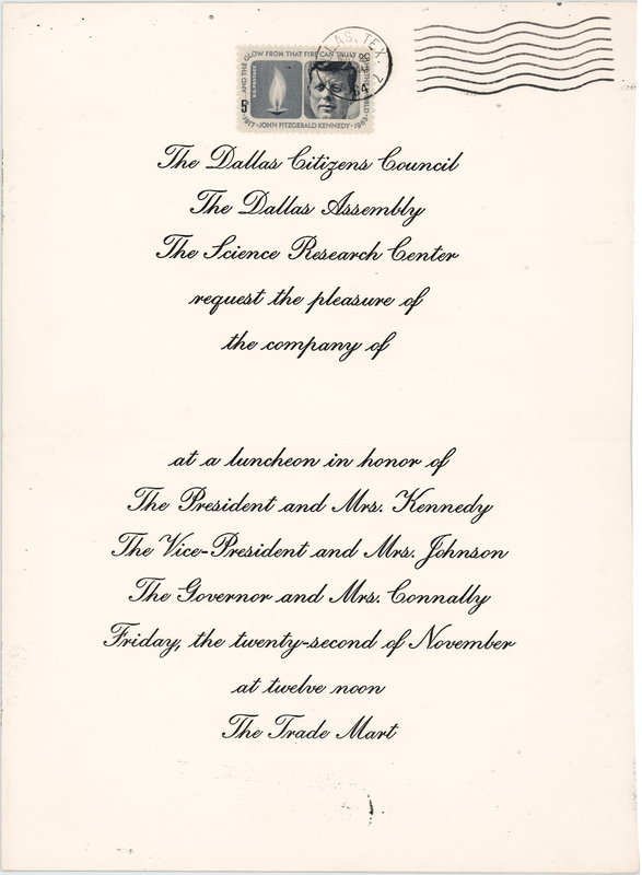 Lot 141 John F. Kennedy 1963 Dallas Trade Mart Luncheon Invitation
