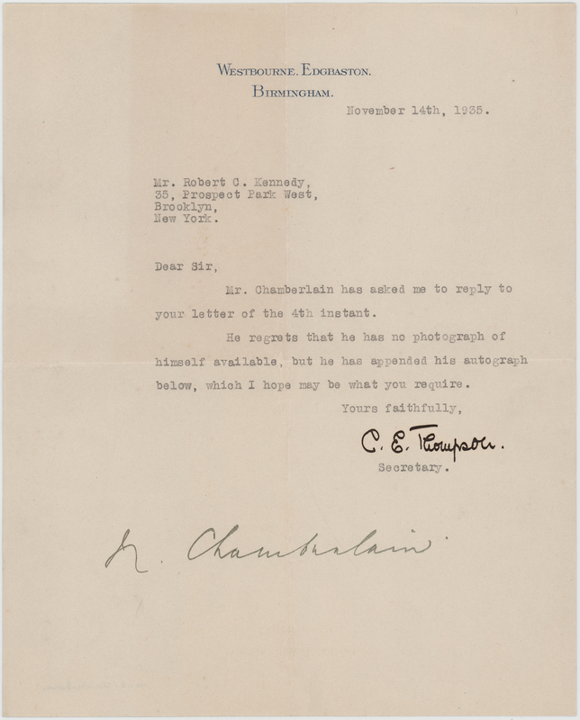 Lot 325 Neville Chamberlain Signature