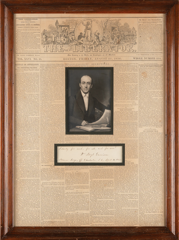 Lot 337 William Lloyd Garrison Autograph Quote Signed - 