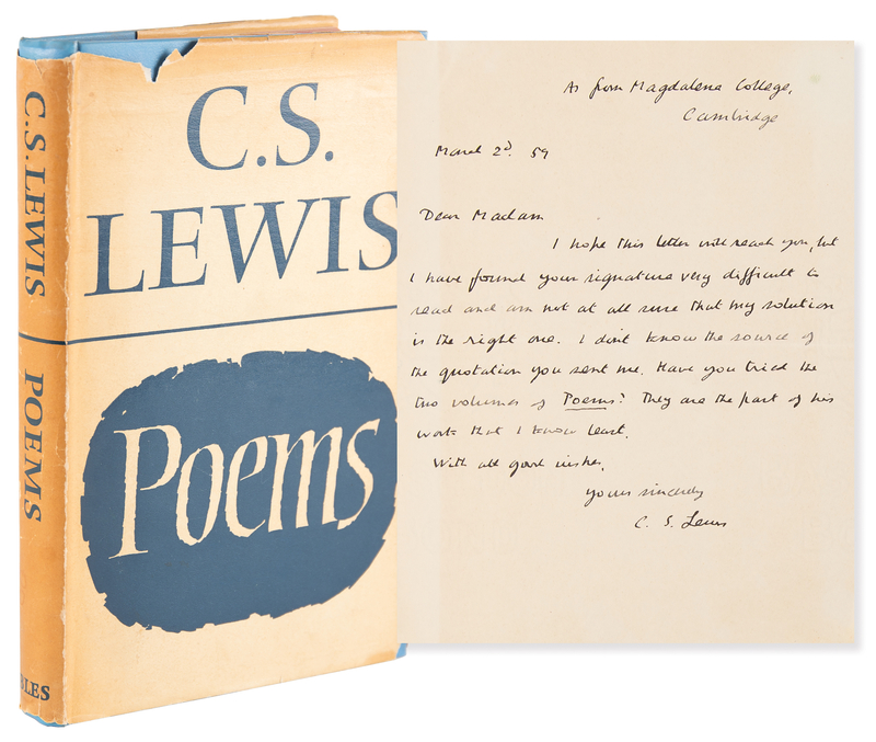 Lot 617 C. S. Lewis Autograph Letter Signed, in a First Edition of His Collected Poems