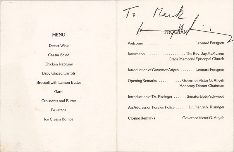 Lot 374 Henry Kissinger Signed Program