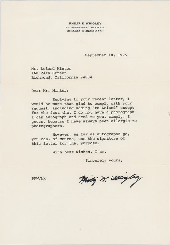 Lot 435 Philip K. Wrigley Typed Letter Signed: 