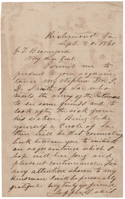 Lot 472 Jefferson Davis Civil War-Dated Autograph Letter Signed to P. G. T. Beauregard