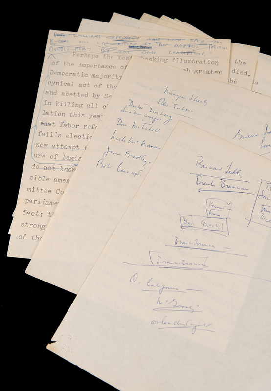 Lot 36 John F. Kennedy (9) Hand-Corrected Speech Pages on Labor Reform and Democratic Ideals: 
