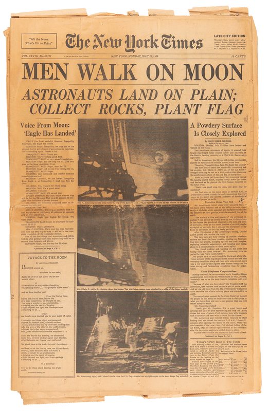 Lot 510 Apollo 11: The New York Times Newspaper from July 21, 1969 - 'Men Walk on Moon'
