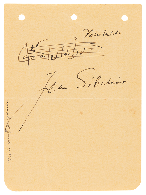 Lot 665 Jean Sibelius Autograph Musical Quotation Signed for 'Valse triste'