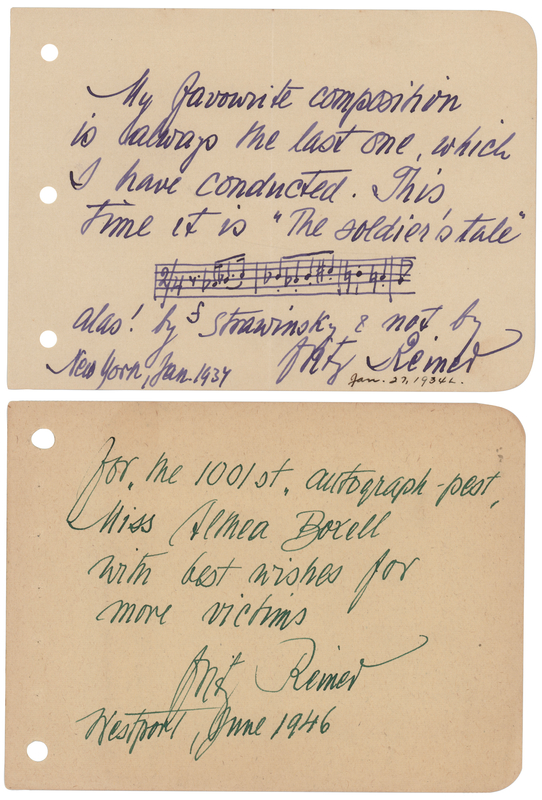 Lot 706 Fritz Reiner (2) Items - Signature and Autograph Musical Quotation Signed