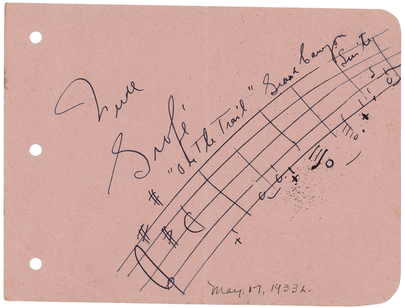 Lot 692 Ferde Grofe Autograph Musical Quotation Signed from 'On the Trail' (Grand Canyon Suite)