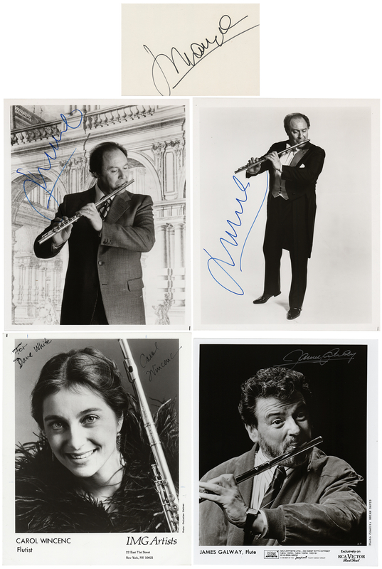 Lot 690 Flautists Group Lot of (11) Signed Items - James Galway, Jean-Pierre Rampal, and Carol Wincenc