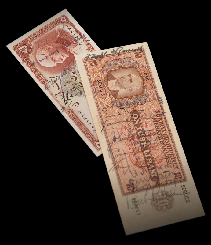 Lot 236 WWII: Franklin D. Roosevelt, Winston Churchill, and Joseph Stalin (2) Signed 'Short Snorter' Banknotes from the Historic Tehran Conference