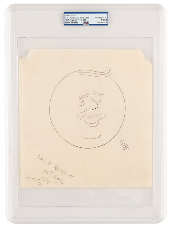 Lot 658 H. G. Wells Signature on Original Sketch by Oscar Berger