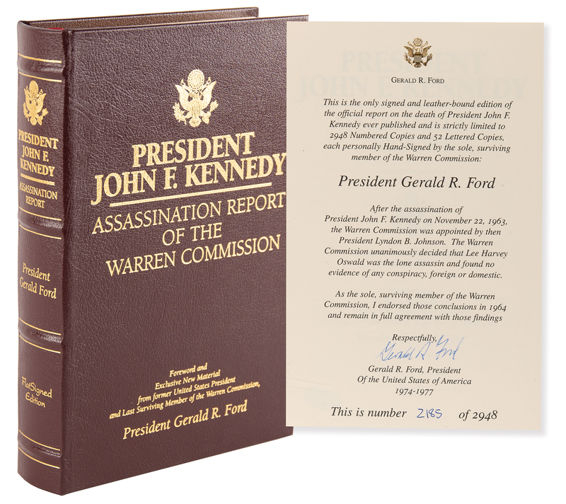Lot 100 Gerald Ford Signed Book - Assassination Report of the Warren Commission (Ltd. Ed. #2185/2948)