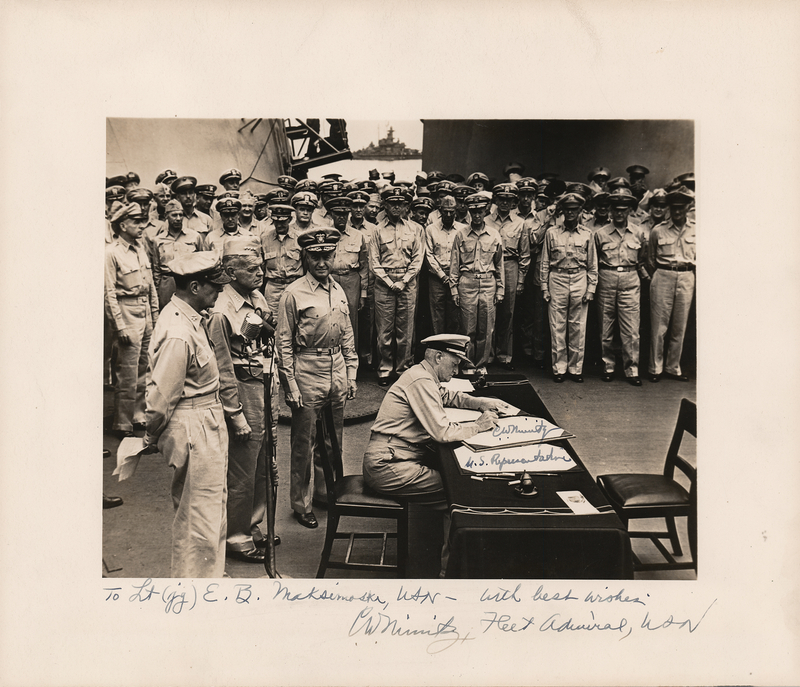 Lot 486 Chester Nimitz Oversized Twice-Signed Photograph of the Japanese Surrender