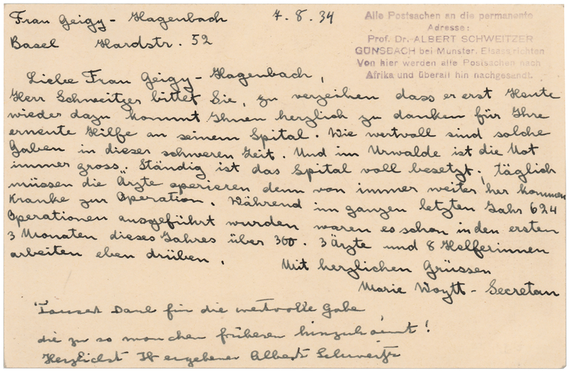 Lot 417 Albert Schweitzer Autograph Note Signed