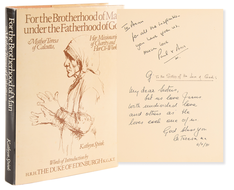 Lot 382 Mother Teresa Signed Book - For the Brotherhood of Man, under the Fatherhood of God
