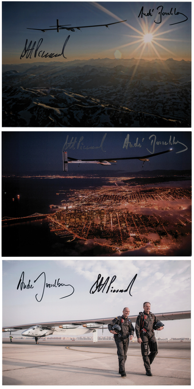 Lot 499 Solar Impulse (3) Signed Photographs - Bertrand Piccard and Andre Borschberg