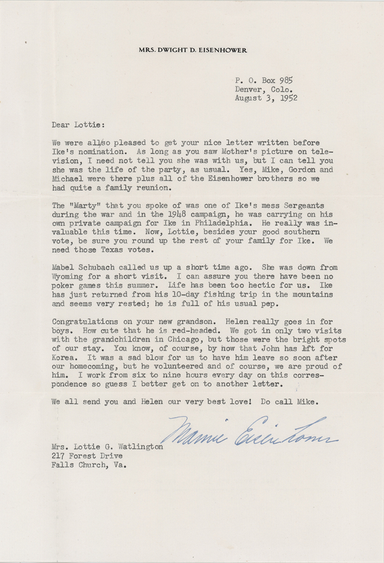 Lot 94 Mamie Eisenhower Typed Letter Signed: 