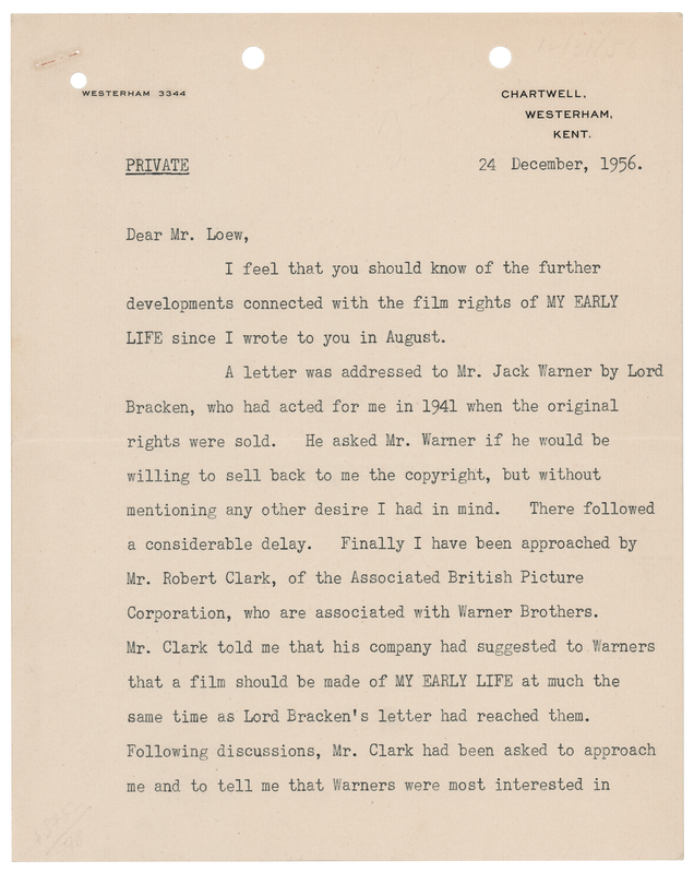 Lot 230 Winston Churchill Typed Letter Signed to MGM Exec Arthur Loew on 