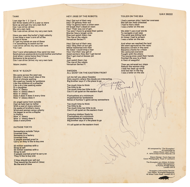 Lot 798 The Stranglers Signed Inner Album Sleeve - Black and White
