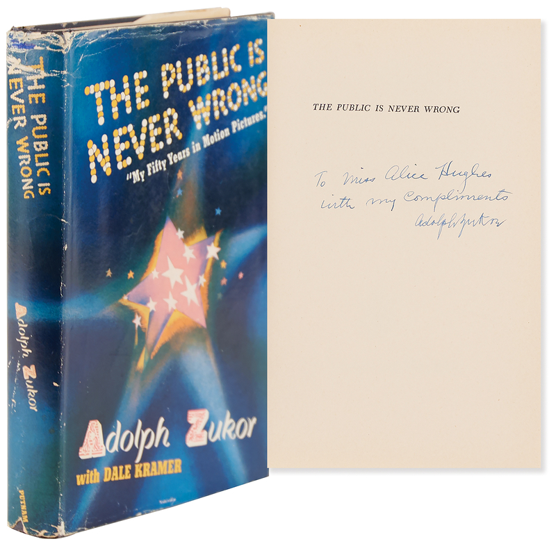 Lot 934 Adolph Zukor Signed Book - The Public is Never Wrong