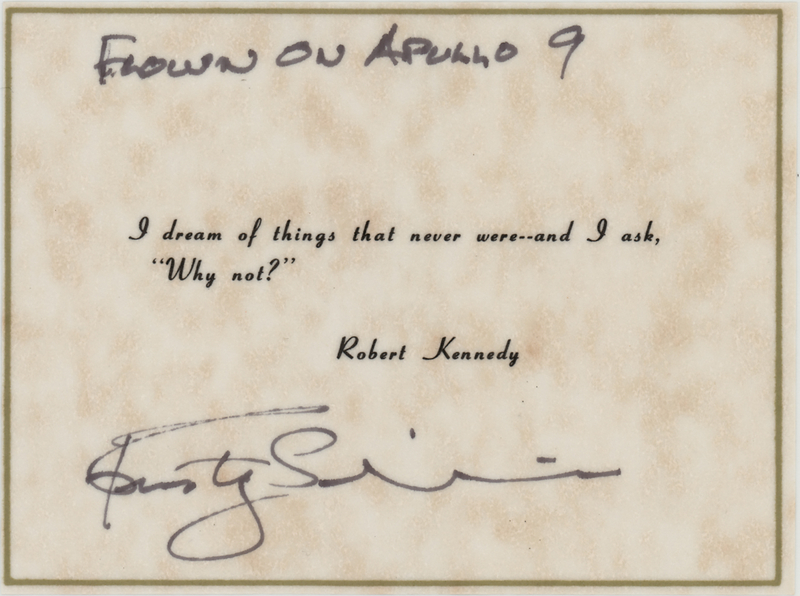Lot 530 Apollo 9 Flown Printed Quote Signed and Flight-Certified by Rusty Schweickart