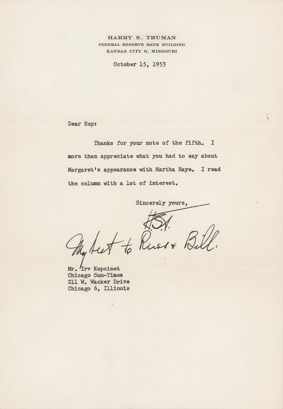 Lot 192 Harry S. Truman Typed Letter Signed