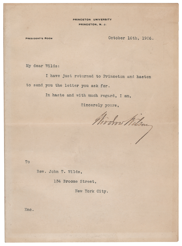 Lot 210 Woodrow Wilson Typed Letter Signed