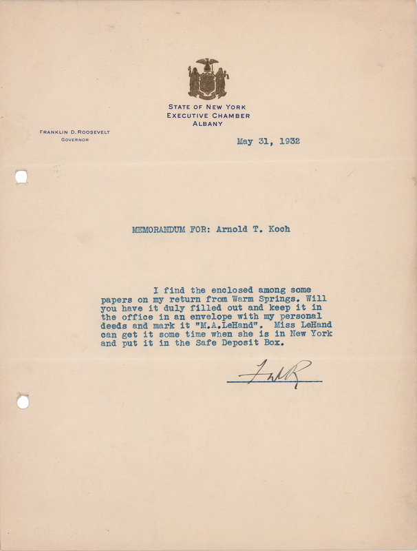 Lot 183 Franklin D. Roosevelt Typed Memo Signed