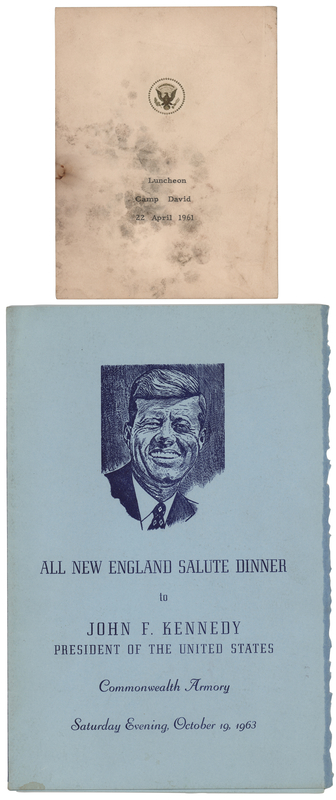 Lot 146 John F. Kennedy (2) Menus - Camp David (1961) New England Salute (1963)