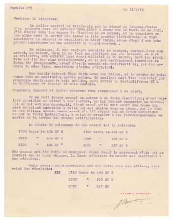 Lot #268 Ettore Bugatti Archive: Typed Letter Signed on 500-HP, 16-Cylinder Engine, with Photographs and Supplements - Image 4