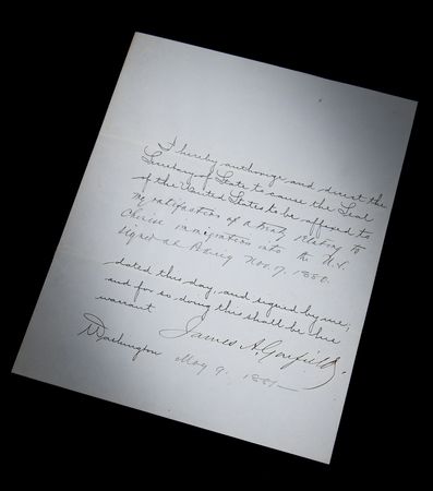 Lot #15 James A. Garfield Document Signed as President for the Ratification of ?a treaty relating to Chinese immigration? - Image 1