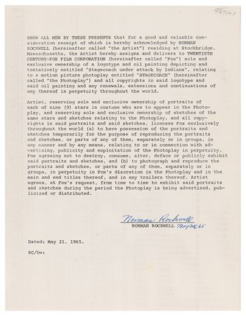 Lot #574 Norman Rockwell (3) Documents Signed for 'Stagecoach' Artwork - Image 7