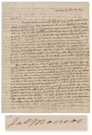 Lot #5 James Monroe Autograph Letter Signed, Remarking on His Presidential Qualifications: 