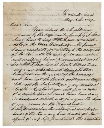 Lot #14 Andrew Johnson Autograph Letter Signed on His Campaign for Congress and a Potential Vice Presidency: 