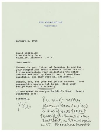 Lot #80 Bill Clinton Typed Letter Signed as