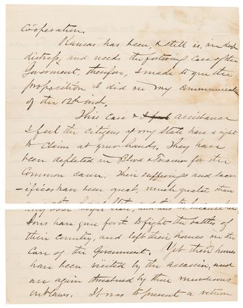 Lot #156 [Abraham Lincoln]: Thomas Carney Civil War-Dated Autograph Letter Signed as Governor, Requesting Federal Assistance for Kansans: 