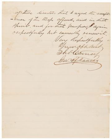 Lot #156 [Abraham Lincoln]: Thomas Carney Civil War-Dated Autograph Letter Signed as Governor, Requesting Federal Assistance for Kansans: 