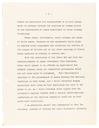 Lot #18 Franklin D. Roosevelt Typed Letter Signed as President to Alfonso Lopez, President of Colombia, Suggesting an Inter-American Conference on the Maintenance of World Peace - Image 4