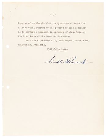 Lot #18 Franklin D. Roosevelt Typed Letter Signed as President to Alfonso Lopez, President of Colombia, Suggesting an Inter-American Conference on the Maintenance of World Peace - Image 5