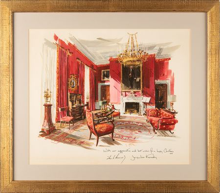 Lot #131 John F. Kennedy 1962 White House Christmas Gift Print - 'Red Room' - Image 1