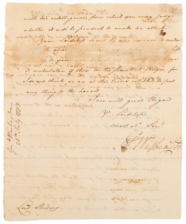 Lot #1 George Washington Revolutionary War-Dated Letter Signed to Lord Stirling, Preparing His Defense of Philadelphia and a Raid on Staten Island (1777): 