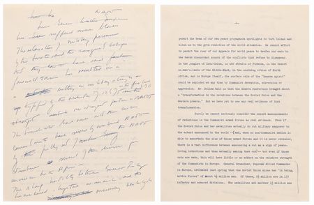 Lot #30 John F. Kennedy Handwritten Speech Draft on Hand-Corrected Typescript on the Cold War: 