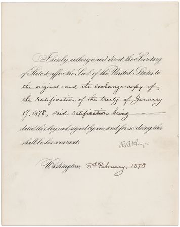 Lot #107 President Rutherford B. Hayes Ratifies a