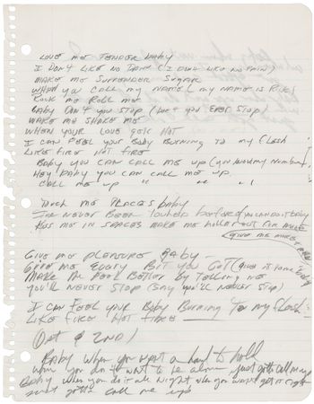 Lot #673 Rick James Original Handwritten Song Lyrics for 'Call Me Up' - Image 1