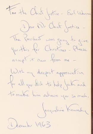 Lot #21 Jacqueline Kennedy Signed Book, Presented to Chief Justice Earl Warren a Month After President Kennedy?s Assassination (One of 85 Privately Printed Copies) - Image 2