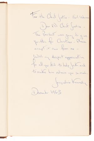 Lot #21 Jacqueline Kennedy Signed Book, Presented to Chief Justice Earl Warren a Month After President Kennedy?s Assassination (One of 85 Privately Printed Copies) - Image 4
